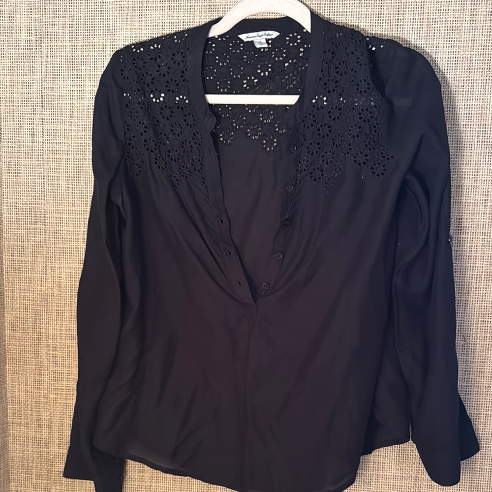 American Eagle Outfitters Black Eyelet Blouse